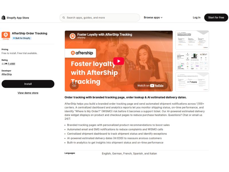 AfterShip Shopify apps