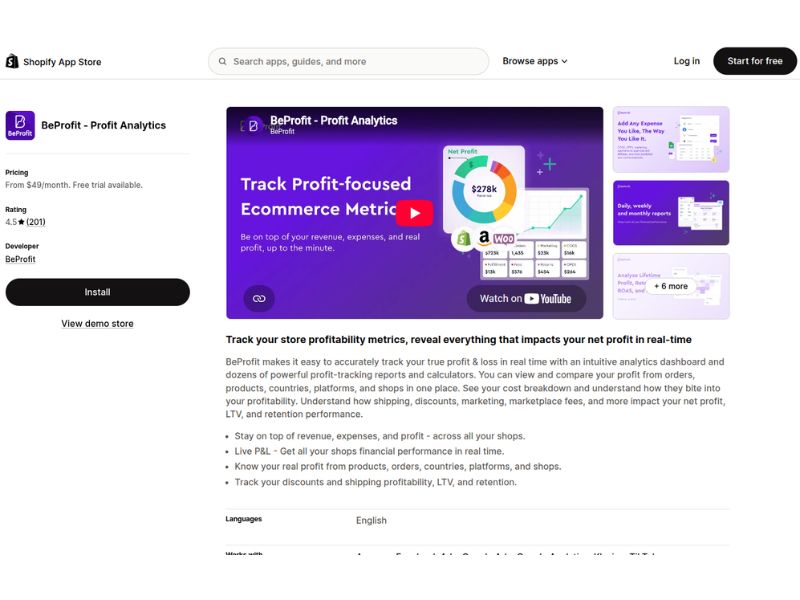 BeProfit Shopify apps