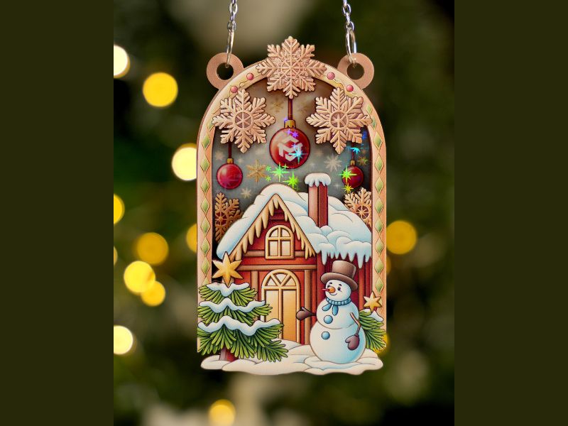 Custom shape wood and starburst hologram ornament