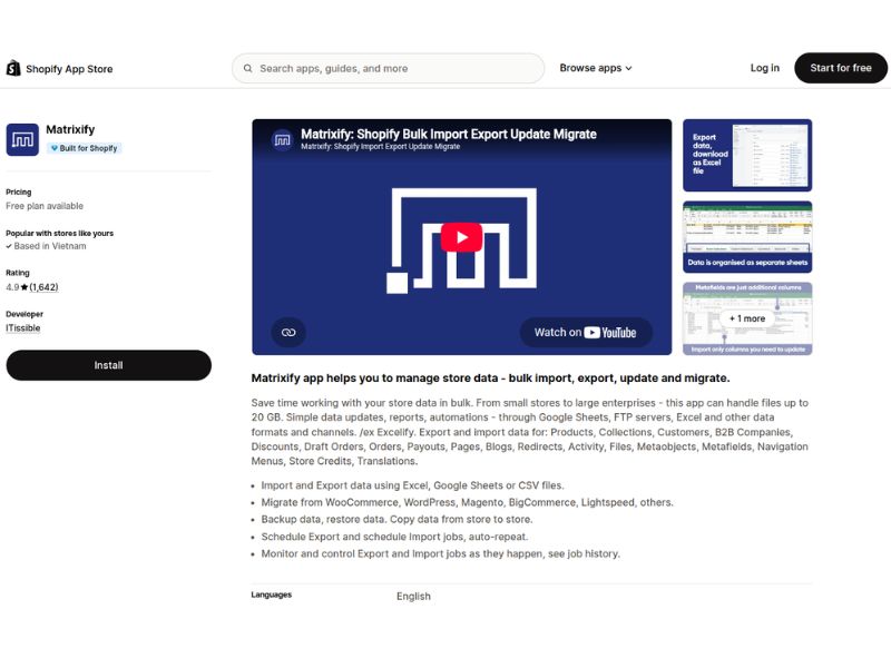 Matrixify Shopify apps