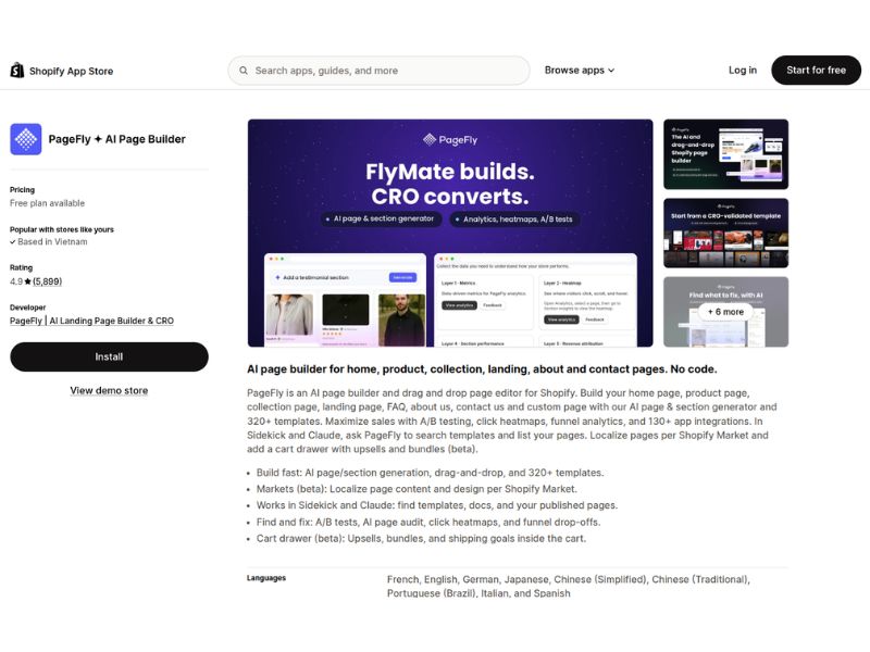 PageFly Shopify apps