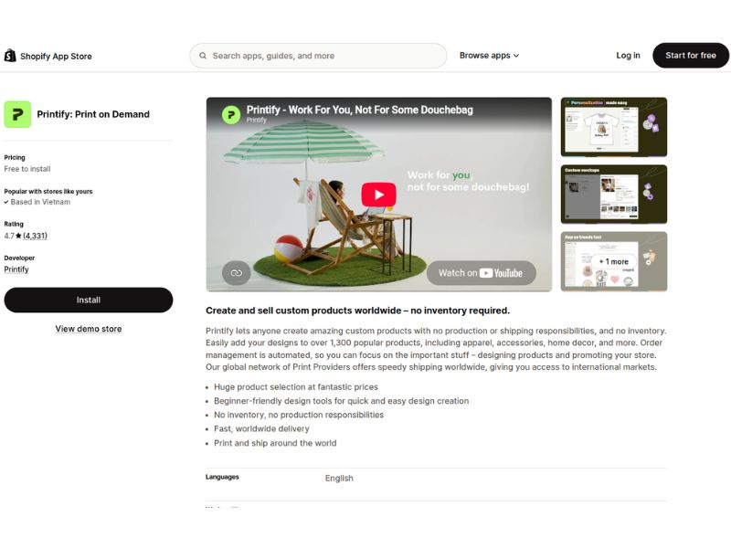 Printify Shopify app