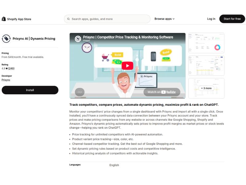 Prisync Shopify apps