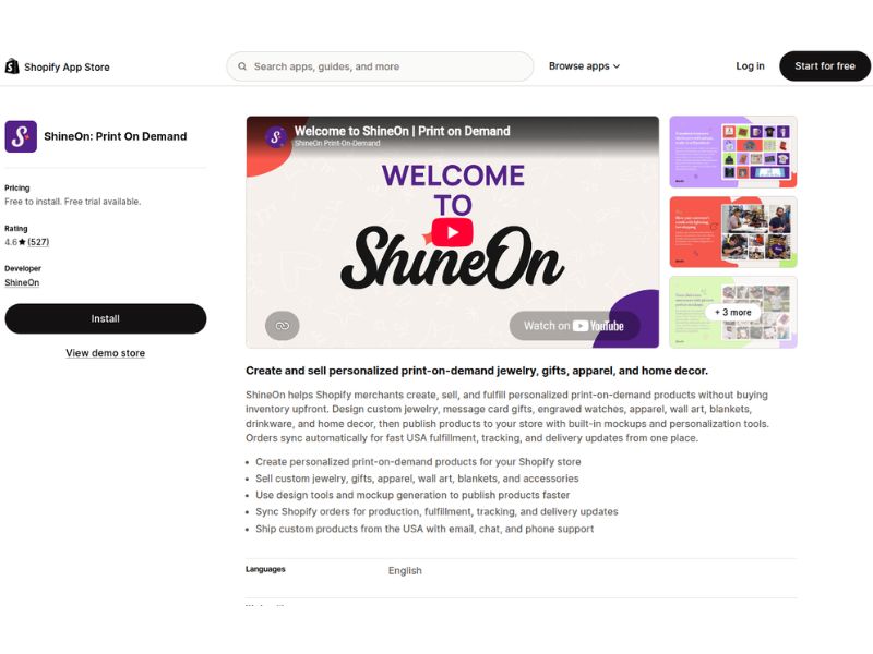 ShineOn Shopify app