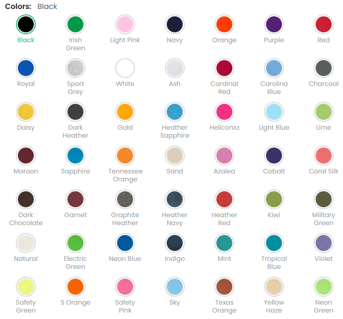 Gildan 5000b made in us colors chart