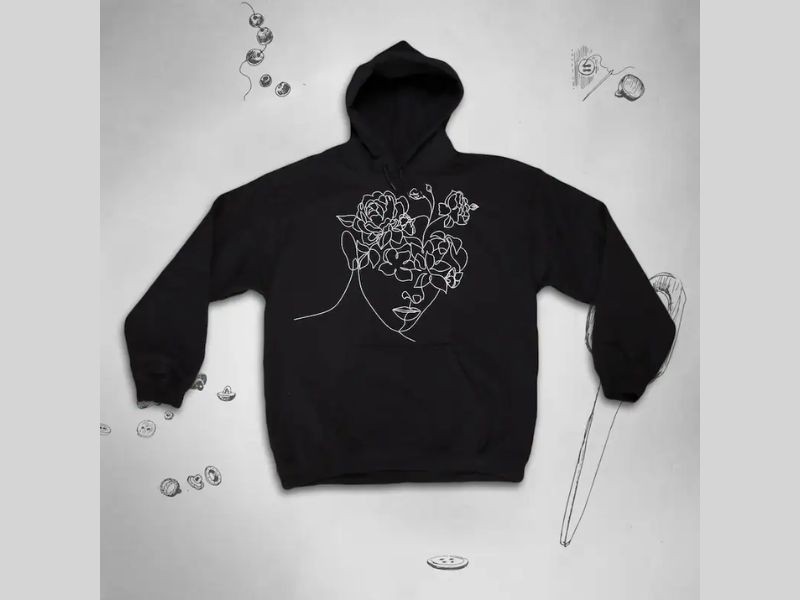 Hoodie with Off-Center Line Art design