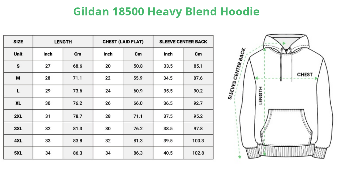 Gildan Hoodie 18500 Size Chart